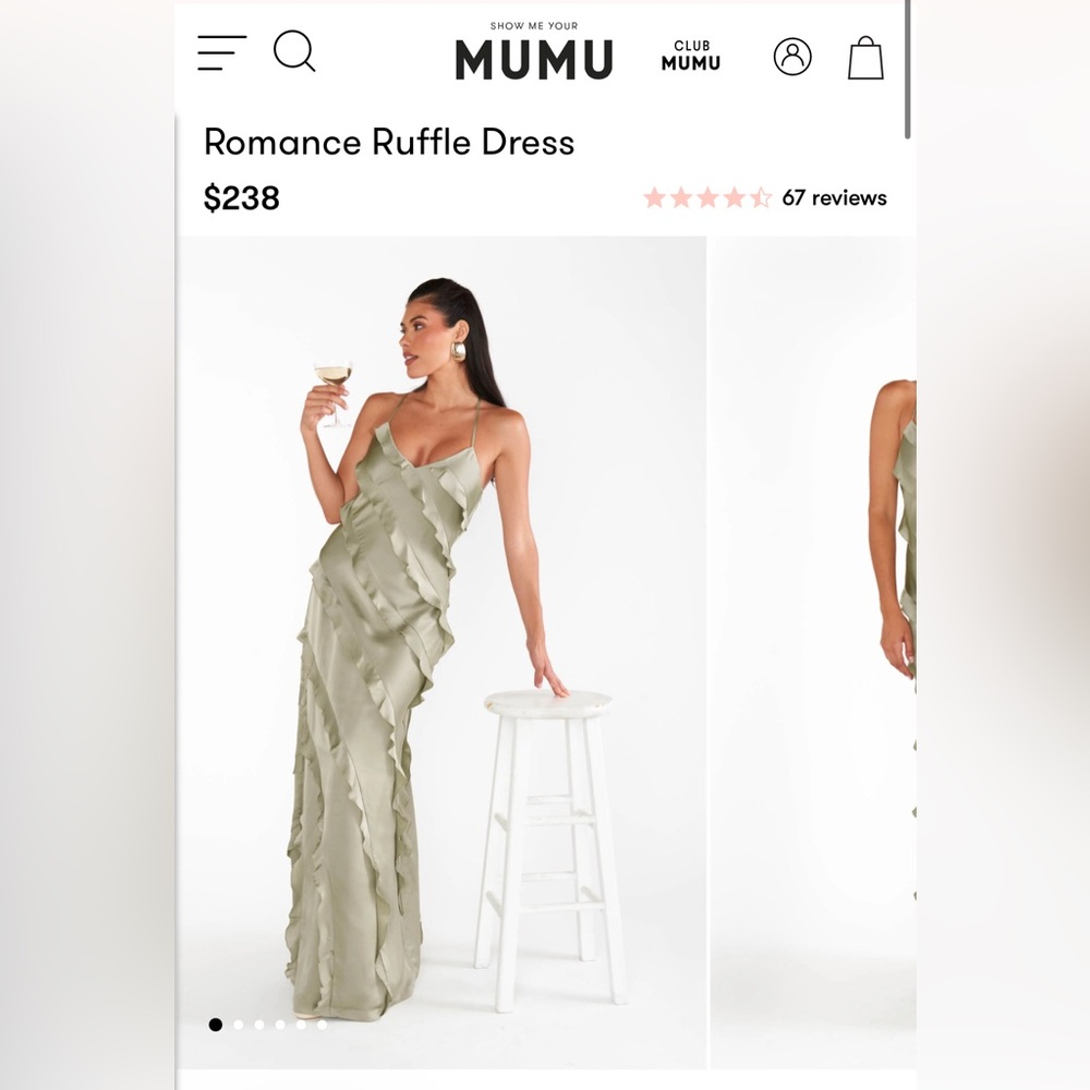 Show Me Your MuMu | Romance Ruffle Dress | Moss Green Luxe Satin - Medium